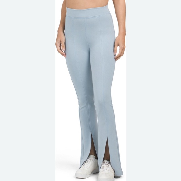 NEW Yogalicious Small Light Blue Terry Brush High Rise Flared Leg Pants Lounge - Picture 1 of 11